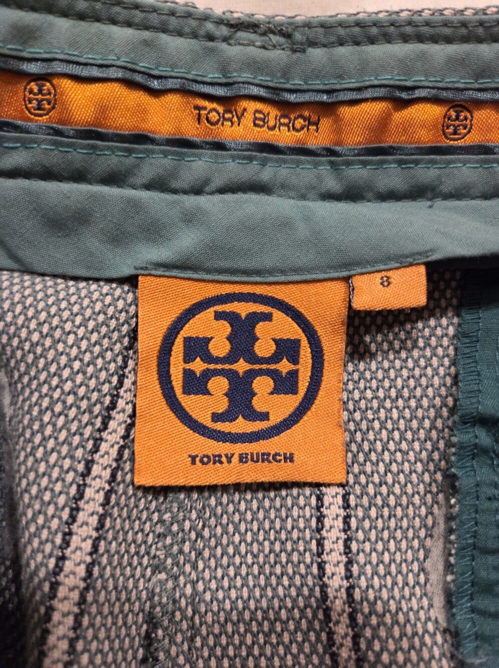 Tory Burch Green And Cream Cropped Ankle Trouser Sz 8 Woven Luxury Designer